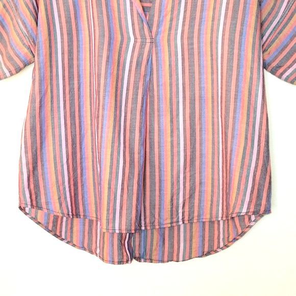 MADEWELL Courier Button Back Rainbow Stripe Boxy V-Neck Shirt size Small - Picture 4 of 12